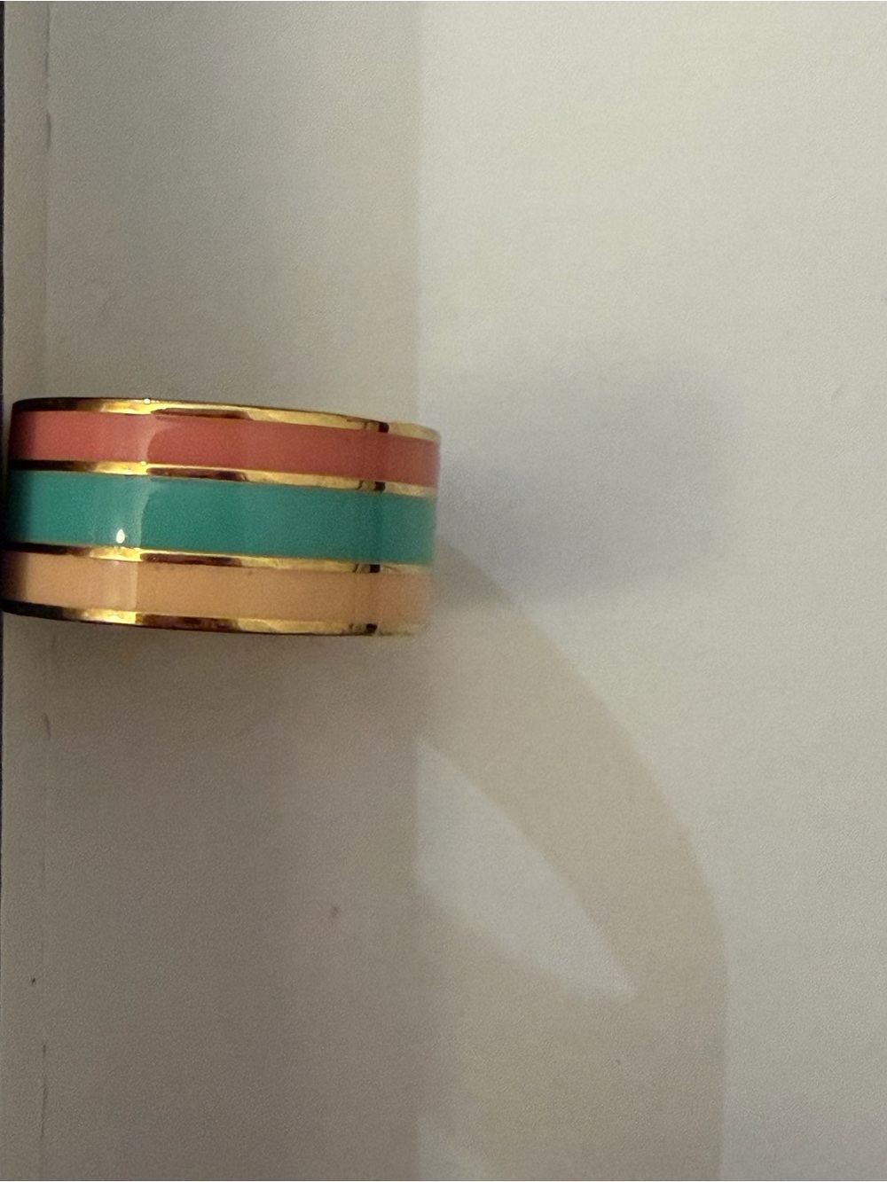 Gold-Trim Enamel Band Ring in Coral, Teal & Cream